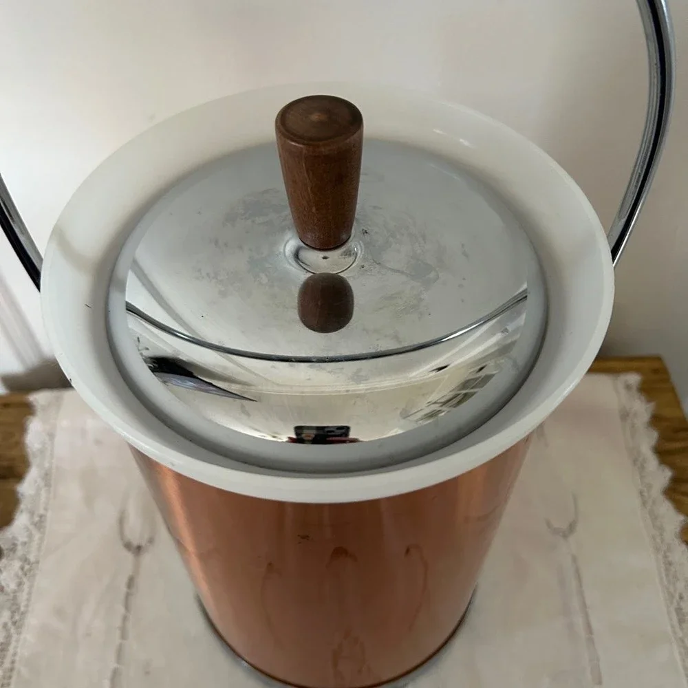 Vintage Kromex MCM Copper Color and Chrome with Wood Ice Bucket Barware